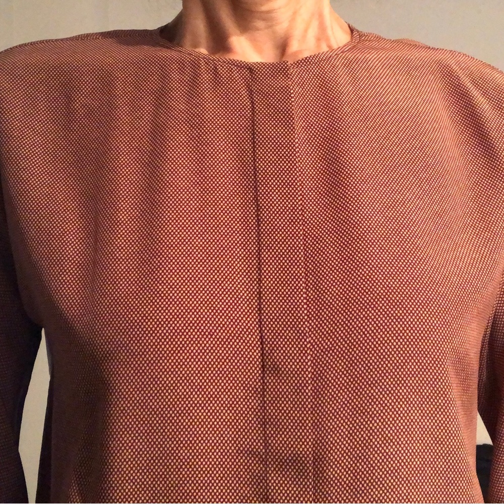 Yeohlee silk shirt (m) in burgundy (red) w white dots